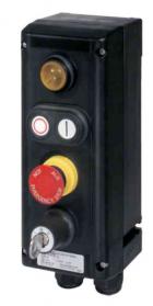 Ex-control unit GHG 434, 1 x signal lamp SIL, 1 x double pushbutton DDT, 1 x mushroom-head pushbutton SGT, 1 x key operated switch SLS